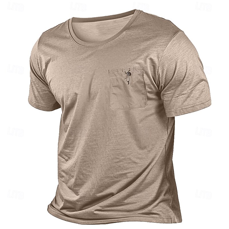 Men's Short Sleeve Shirt Oversized Shirt Tee Top Short Sleeve Crew Neck Summer Solid Color Daily Street Style Pocket Elastic Drawstring Design Outdoor Street Causal Dark Grey Green Navy Blue Top Tee4