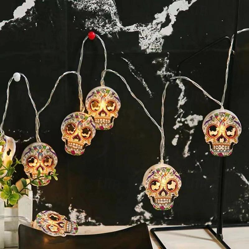 1pc 1.5 Meter 10 LEDs beads Skull String Light Skull Painted Lantern Halloween Holiday Decoration4