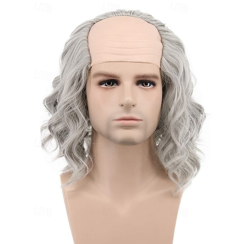 Colonial Man Short Bob Curly Scientist Bald Wig Carnival Cosplay Anime Costume Party Wig2