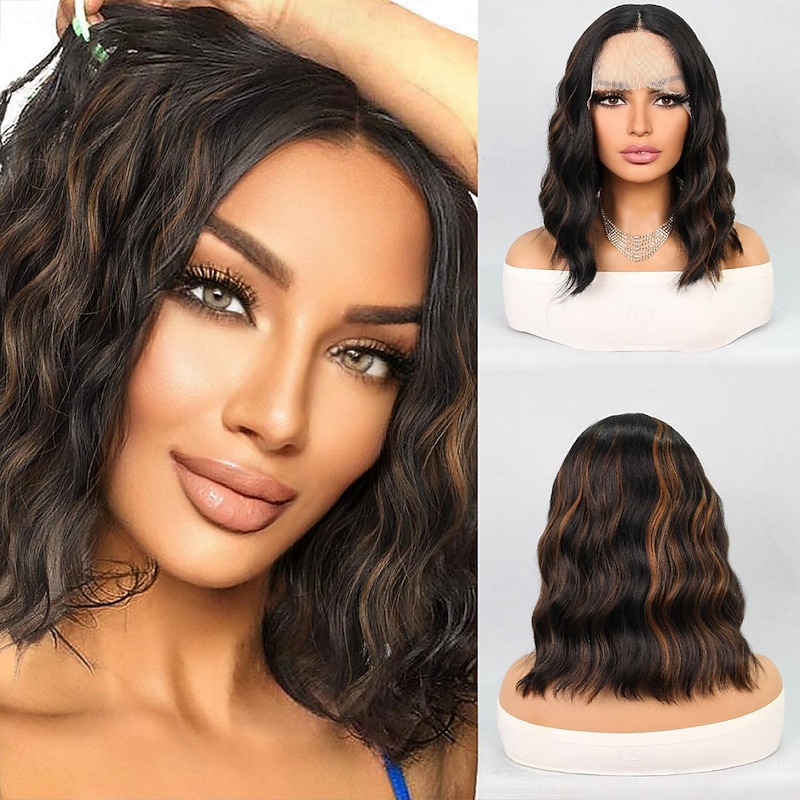 Synthetic Lace Wig Wavy Style 14 inch Multi-color Middle Part 13*1*4.5 lace front Wig Women's Wig Black / Brown