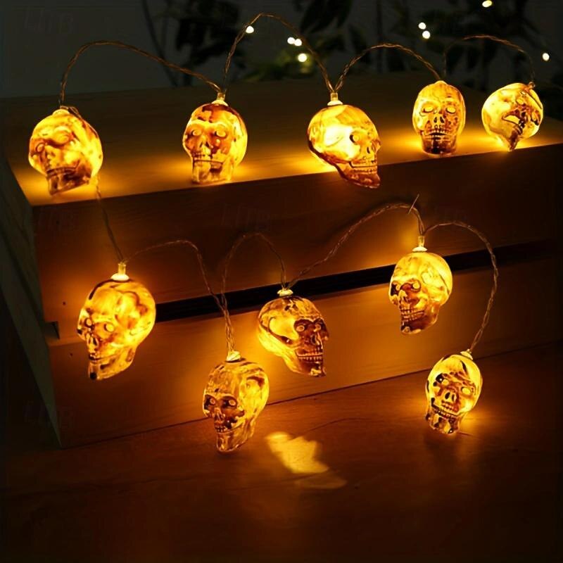 Halloween Skull Decorative Light String 1.5M-10 Led Beads, Halloween Day of the Dead, Indoor and Outdoor Terrifying Atmosphere Decoration 1pc3