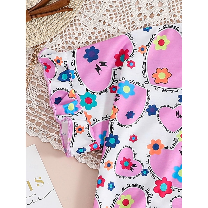 2 Pieces Kids Girls' Graphic Crewneck Shirt & Shorts Set Short Sleeve Fashion School 7-13 Years Summer Purple4