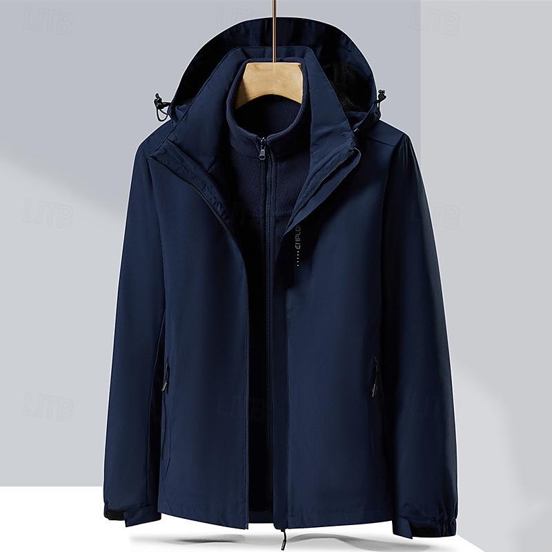 Men's Softshell Jacket Hiking Jacket Rain Jacket Hardshell Jacket Outdoor Thermal Warm Windproof Water Resistant 3-in-1 Jacket Windbreaker Jacket Traveling Black Red Dark Blue Grey