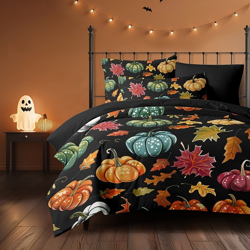 Halloween Colorful Pumpkin Duvet Cover Set - Vibrant and Festive Pumpkin Design - Includes Duvet Cover and Pillowcases - Soft and Comfortable Fabric