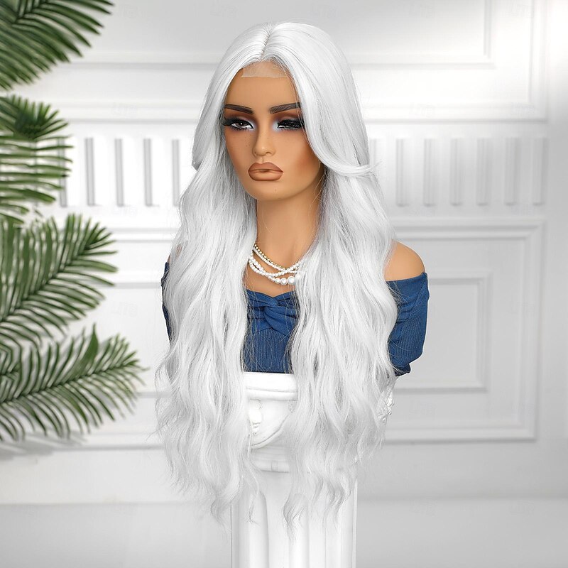 Synthetic Lace Wig Body Wave Style 30 inch Silver Middle Part U Part Wig Women's Wig Silver4