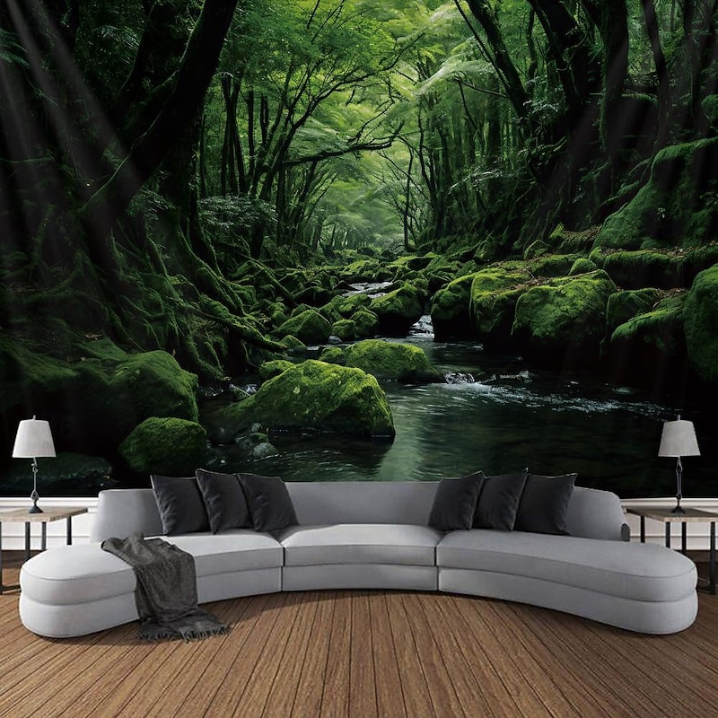 Forest River Hanging Tapestry Wall Art Large Tapestry Mural Decor Photograph Backdrop Blanket Curtain Home Bedroom Living Room Decoration