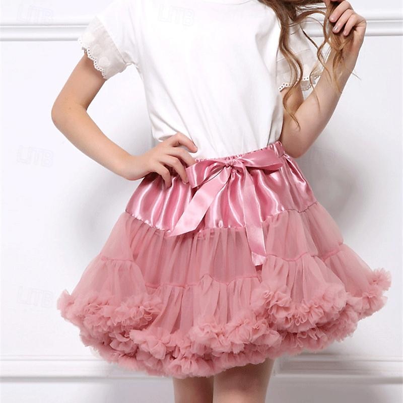 Kids Girls' Skirt Solid Color Active Mesh Performance 5-13 Years Summer Black White Pink2