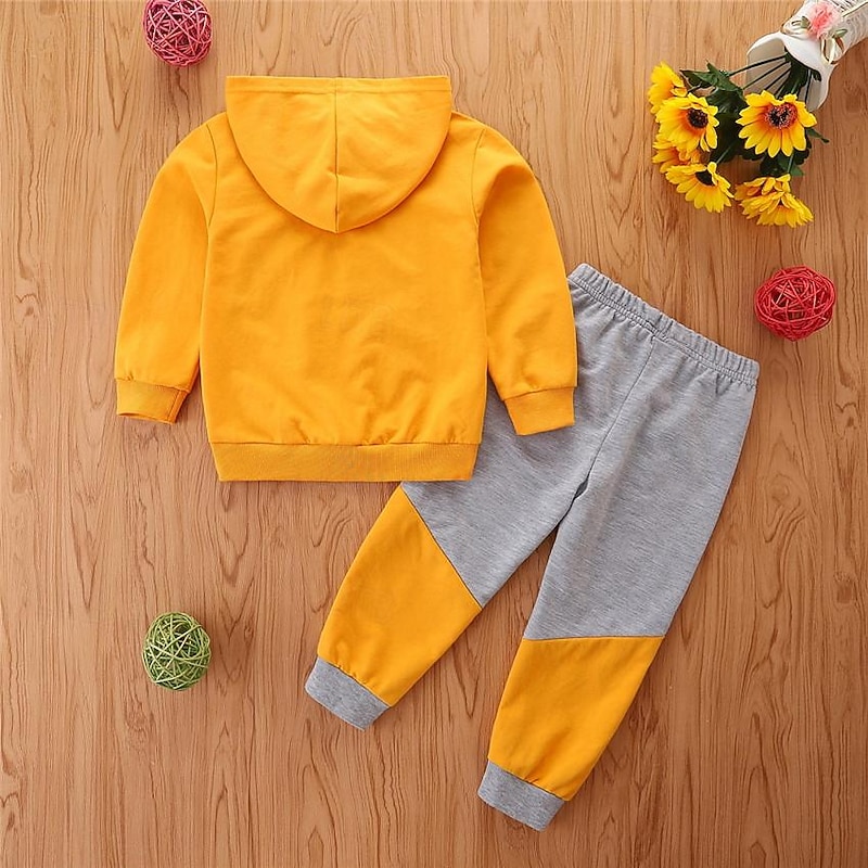 2 Pieces Toddler Boys Hoodie & Sweatpants Set Outfit Cartoon Long Sleeve Crewneck Set School Fashion Daily Fall 4-7 Years Yellow2