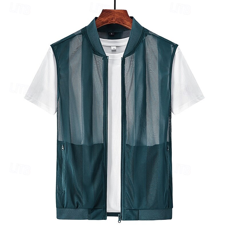 Men's Vest Gilet Fishing Vest Hiking Vest Gilet Jacket Outdoor Street Daily Going out Streetwear Casual Spring Fall Pocket Polyester Nylon Breathable Plain Zipper Stand Collar Regular Fit Black White 5