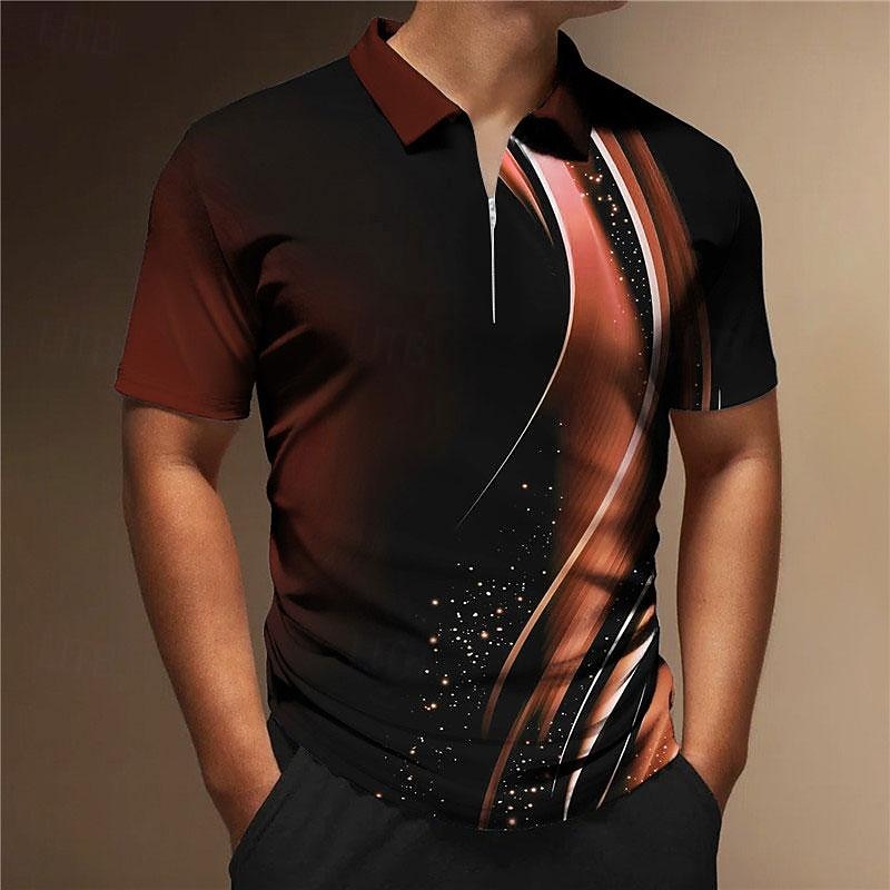 Men's Geometric Zip Polo Shirts Golf Shirt Short Sleeve Polo Shirts Collared Shirts Business Casual Vacation Wear Formal Wear Festival Wear 3D Print Quarter Zip Polo Wine Blue2