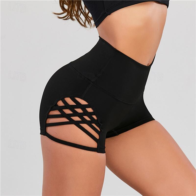 Women's Gym Shorts Yoga Shorts Workout Shorts Cut Out High Waist Pilates Gym Workout Workout Shorts Solid Color Black Burgundy Dark Blue Sports Activewear Stretchy Slim2