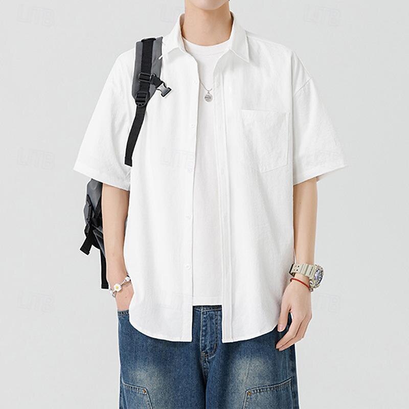 Men's Shirt Summer Shirt Casual Shirt Beach Shirt Button Up Shirt Light Coffee White Blue Green Short Sleeve Plain Turndown Vacation Hawaiian Front Pocket Clothing Apparel Fashion Casual Comfortable3