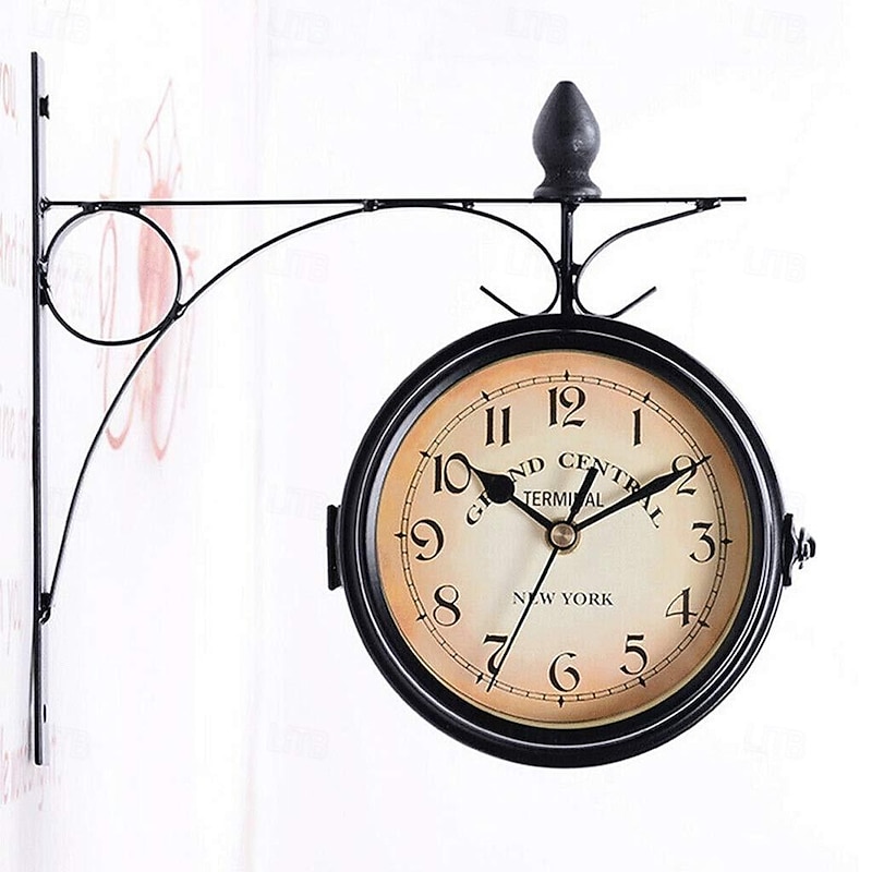 Hot Classic Retro Wall Clock Double Sided Outside Bracket Clock Home Decoration2