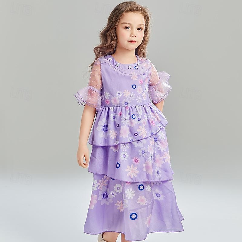 Encanto Fairy Tale Princess Isabela Madrigal Flower Girl Dress Theme Party Costume Tulle Dresses Movie Cosplay for Girls' Kids Carnival Dailywear