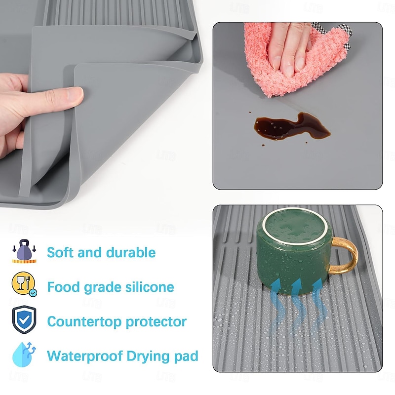 Silicone Coffee Mats Set with Raised Edges - Coffee Bar Mat for Countertop, Coffee Accessories Fit Under Coffee Maker Espresso Machine, Dish Drying Mat, Heat Resistant Kitchen Gadget4