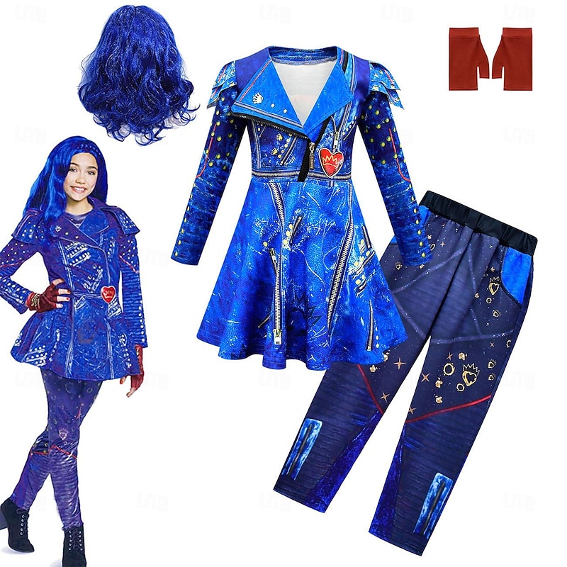 Descendants Evie Dress Pants Gloves Movie Cosplay Kids Masquerade Causal