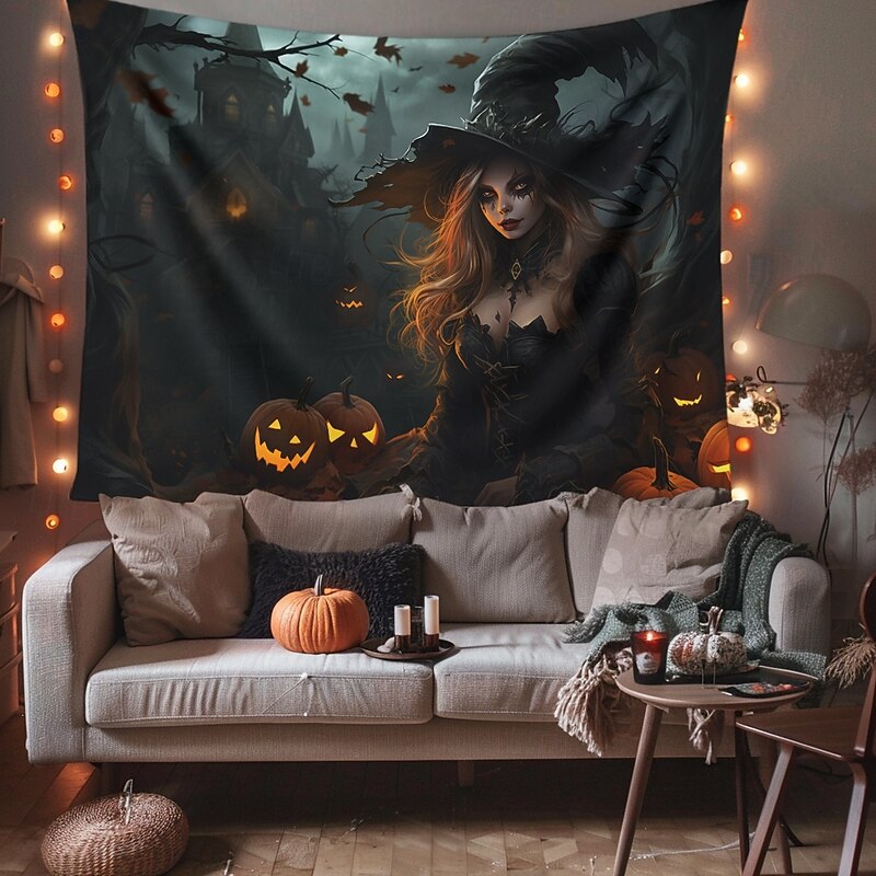 Halloween Decorations Witch Hanging Tapestry Wall Art Large Tapestry Mural Decor Photograph Backdrop Blanket Curtain Home Bedroom Living Room Decoration3