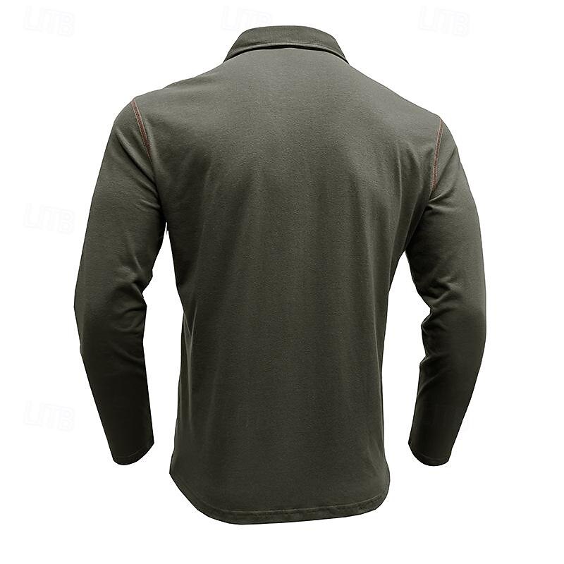 Men's Business Polo Golf Shirt Casual Sports Lapel Long Sleeve Fashion Basic Plain Button Spring &  Fall Regular Fit Dark Brown Dark Grey Black Burgundy Navy Blue Olive Business Polo4