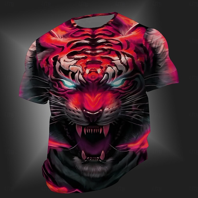 Men's Tiger T Shirt Short Sleeve T shirt 3D Print Crew Neck Shirt Fashion Designer Street Daily Sports Red Purple Orange Summer Spring Clothing Apparel S M L XL 2XL 3XL4