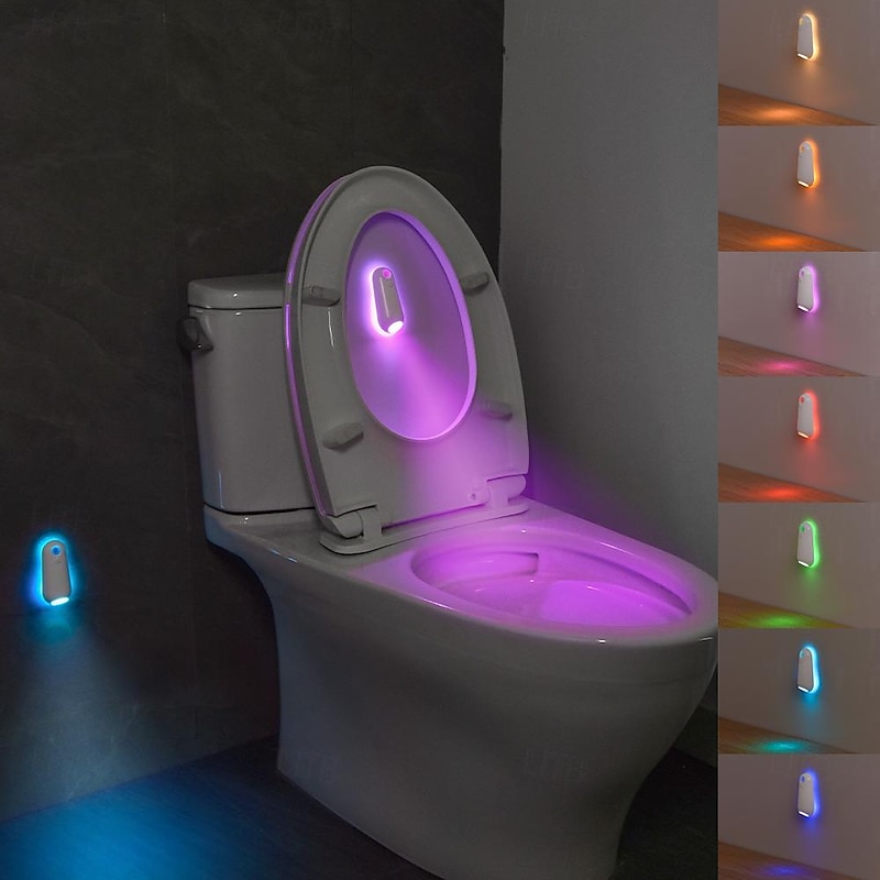 RGB Infrared Motion Sensor Night Light, Rechargeable LED Toilet Night Light Automatic On/Off Step Light for Kitchen, Bedroom, Living Room, Hallway, Bathroom