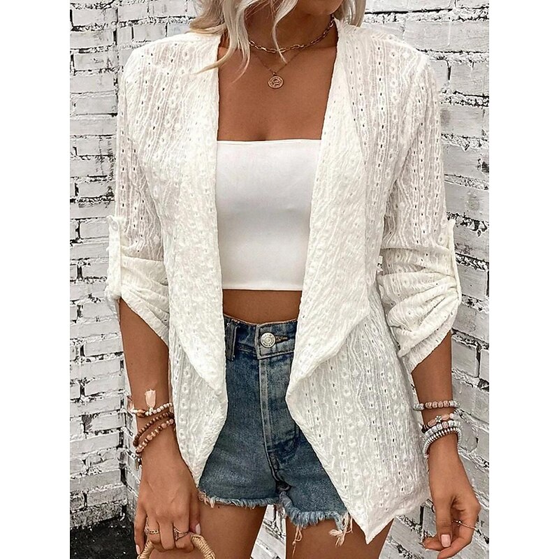 Women's Casual Jacket Dailywear Irregular Hem Solid Color Fashion Regular Fit Outerwear Long Sleeve Spring Black S3