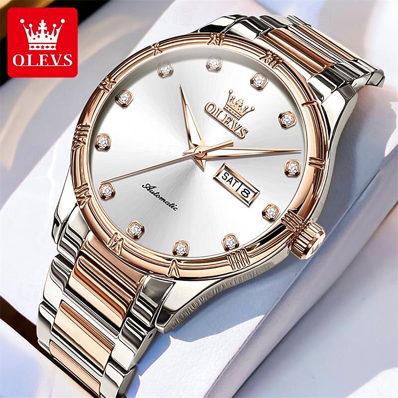 New Brand Olevs European Men'S Business Mechanical Watch Inlaid With Diamond Luminous Calendar Month Display Automatic Mechanical Watch Waterproof Sports Simple Leisure Watch