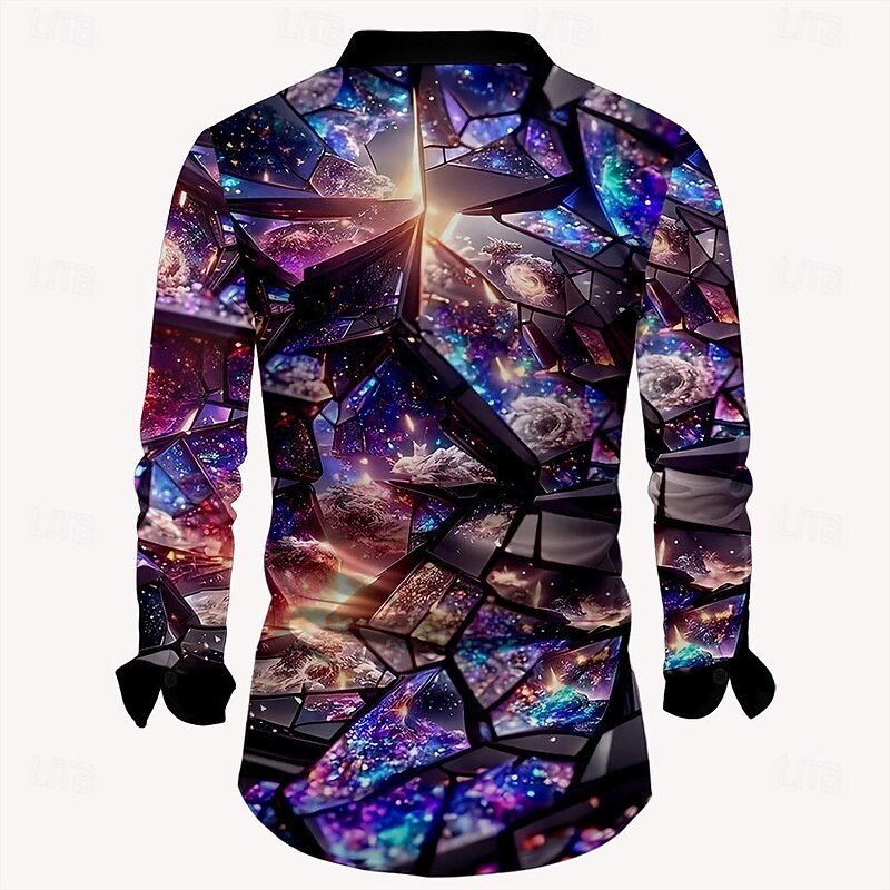 Men's Shirt Dress Shirt Button Up Shirt Long Sleeve Fashion Casual Party Evening Wear Causal Casual Summer Spring Fall Turndown Button Up 3D Print Purple2