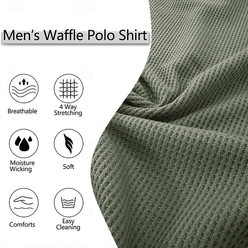 Men's Polo Shirt Waffle Polo Shirt Work Casual Lapel Ribbed Polo Collar Short Sleeve Basic Modern Color Block Patchwork Button Spring & Summer Regular Fit Army Green Black White Burgundy Navy Blue2