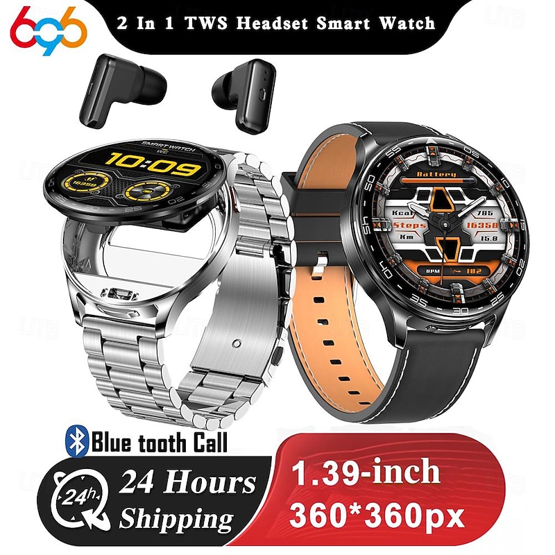 696 T97 Smart Watch 1.39 inch Smart Band Fitness Bracelet Bluetooth Pedometer Call Reminder Sleep Tracker Compatible with Android iOS Men Hands-Free Calls Message Reminder Watches with Earbuds IP 672