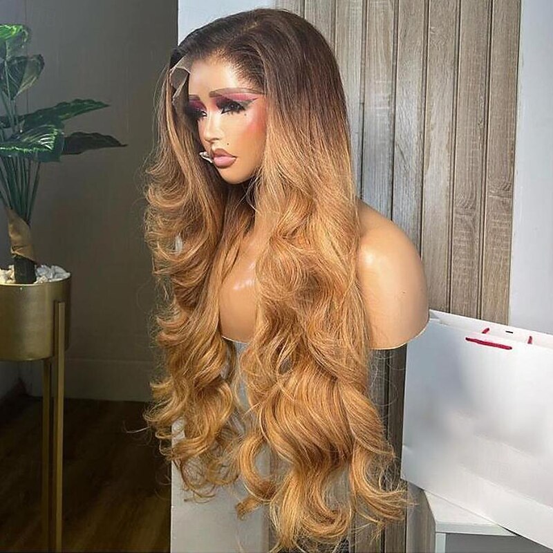 Remy Human Hair 13x4 Lace Front Wig Free Part Vietnamese Hair Wavy Multi-color Wig 130% 150% Density Ombre Hair Glueless With Bleached Knots Pre-Plucked For Women Long Human Hair Lace Wig2