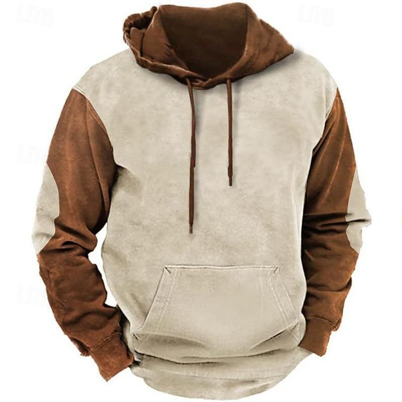 Men's Hoodie Army Green Navy Blue Brown Khaki Hooded Color Block Patchwork Pocket Sports & Outdoor Daily Holiday Polyester Streetwear Basic Casual Spring &  Fall Clothing Apparel Hoodies Sweatshirts3