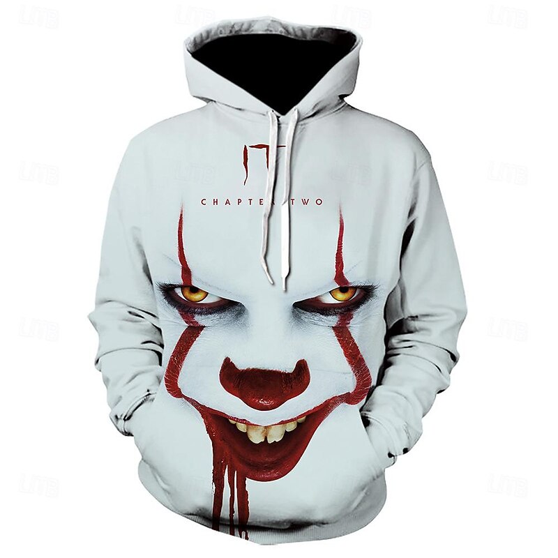 Art the Clown Hoodie Cartoon Manga Anime 3D Front Pocket Graphic Kangaroo Pocket For Couple's Men's Women's Adults' Halloween Carnival Masquerade 3D Print Casual Daily4