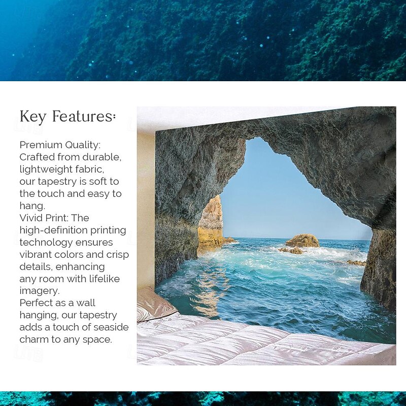 Ocean Wave Cave Wall Tapestry Art Decor Blanket Curtain Picnic Tablecloth Hanging Home Bedroom Living Room Dorm Decoration Nature Landscape Sea4