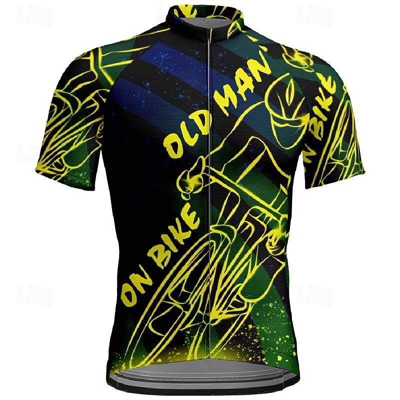 Men's Cycling Jersey Graphic Geometic Short Sleeve Bike Tee Tshirt Jersey Top with 3 Rear Pockets Mountain Bike MTB Quick Dry Breathable Sports Yellow Green Clothing Apparel