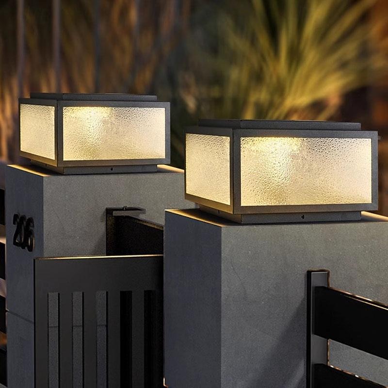 LED Outdoor Post Light Warm White 25/30/40cm Modern Post Caps Light With Frosted Glass Deck Fence Cap Light Waterproof Column Lights Pillar Lamp Outside Housing Landscape Pathway Lights For Patio Garden 110-240V4