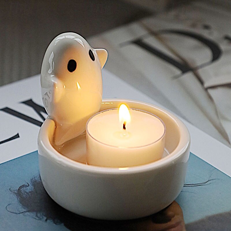 Ceramic Cute Ghost Decoration Candle Holder, Halloween Decoration, Cute Aromatherapy Candle Stand, INS Inspired, Perfect Halloween Gift2