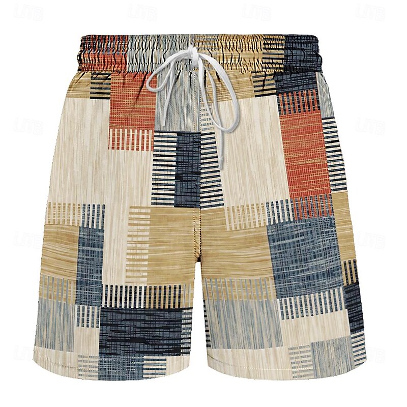 Men's Color Block Patchwork Grid / Plaid Swim Trunks Swim Shorts Board Shorts Mid Waist Hawaiian Casual Holiday Beach Drawstring with Mesh lining Elastic Waist Designer Clothing Apparel