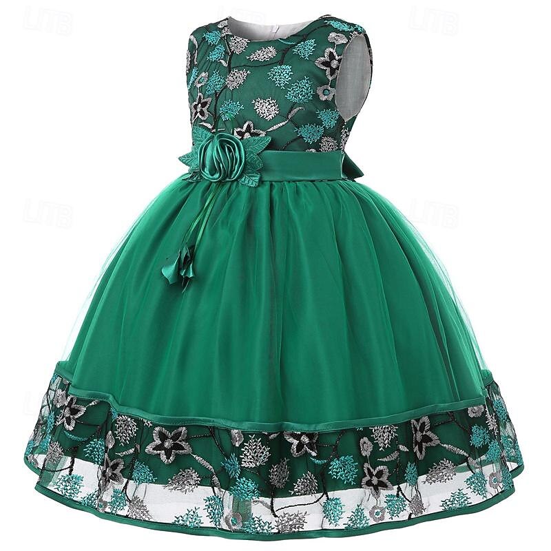 Girls' 3D Flower Flower Girl Dress Party Dress Sleeveless Summer Performance Wedding Party Princess Beautiful Sweet Kids 4-12 Years Party Dress Swing Dress A Line Dress Midi Regular Fit3
