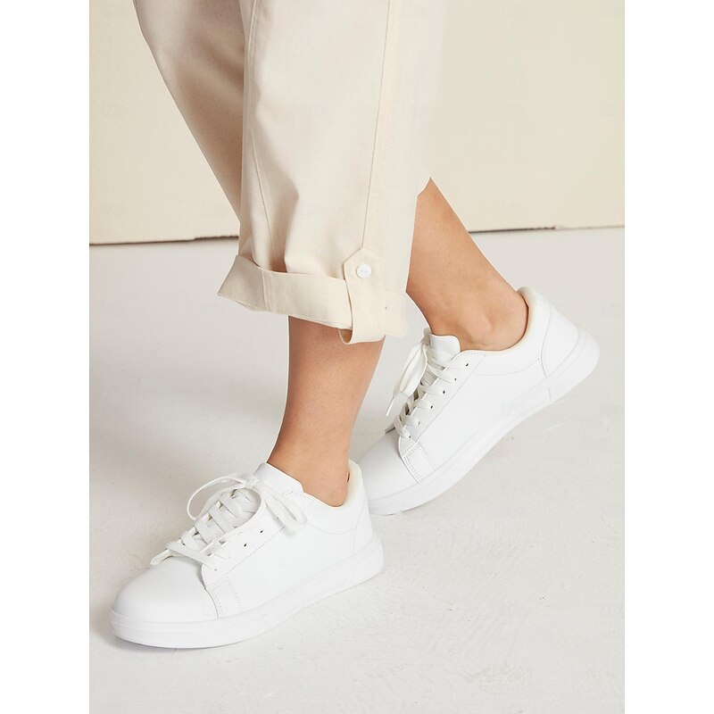 Women's Classic White Sneakers – Comfortable Lace-Up Athletic Shoes for Casual and Everyday Wear2