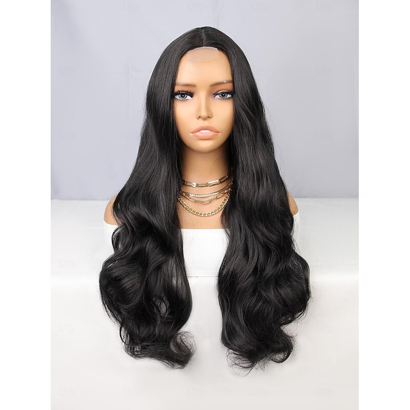 Synthetic Lace Wig Deep Wave Style 26 inch Black Middle Part U Part Wig Women Wig Black Halloween Wigs2