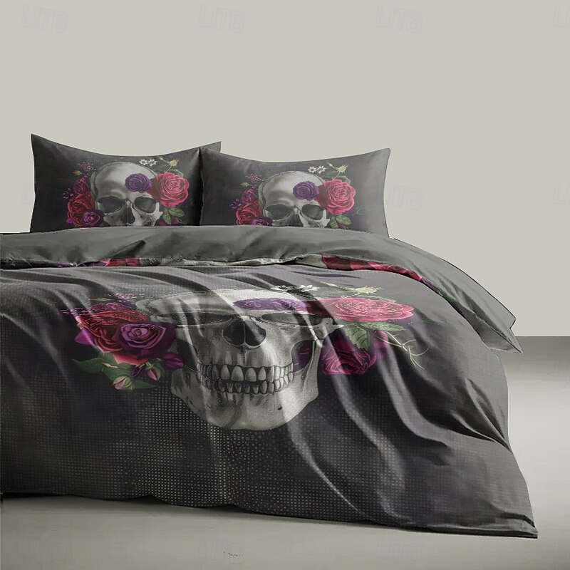 Halloween Skull Duvet Cover Set - Spooky and Stylish Skull Design - Includes Duvet Cover and Pillowcases - Soft and Cozy Fabric - Perfect for Adding a Halloween Vibe to Your Bedroom4