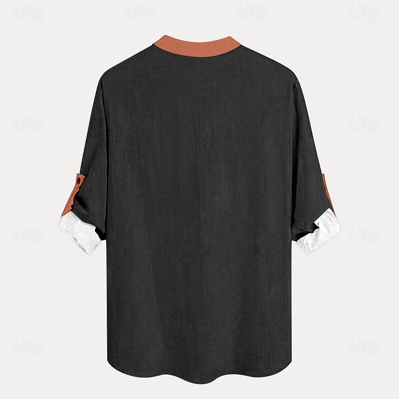 Men's Ethnic Shirt Button Up Shirt Henley Shirt Long Sleeve Vintage Casual Tribal Vacation Daily Beach Summer Winter Spring &  Fall Stand Collar Button Up 3D Print Light Blue Black3