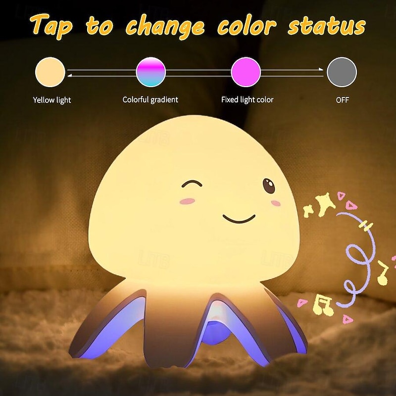 LED Smart Light Colorful Silicone Jellyfish Music Night Light with Remote Control, Intelligent Timing Night Light with Sleep Mode for Room Decor, Children's Gift, Girl's Atmosphere Light3
