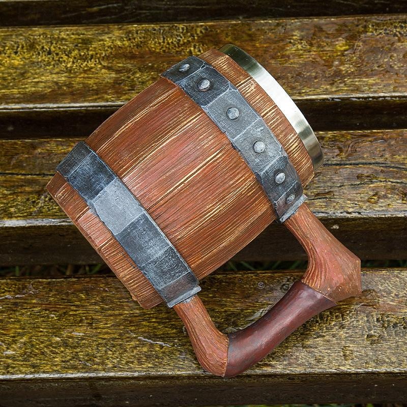 1pc Antique Viking Beer Mug - Wooden Barrel Cup with Stainless Steel Liner - Perfect Gift for Beer Lovers3