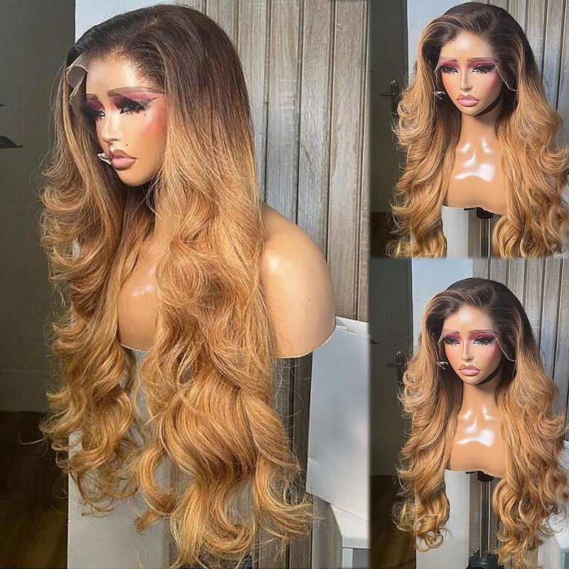 Remy Human Hair 13x4 Lace Front Wig Free Part Vietnamese Hair Wavy Multi-color Wig 130% 150% Density Ombre Hair Glueless With Bleached Knots Pre-Plucked For Women Long Human Hair Lace Wig4