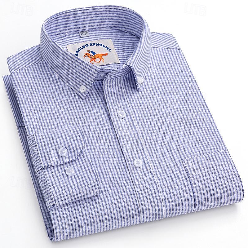 Men's Shirt Dress Shirt Button Up Shirt Stripes Wedding Party Pink Blue Light Grey Dark Gray Long Sleeve Lapel Spring &  Fall Clothing Apparel Front Pocket2