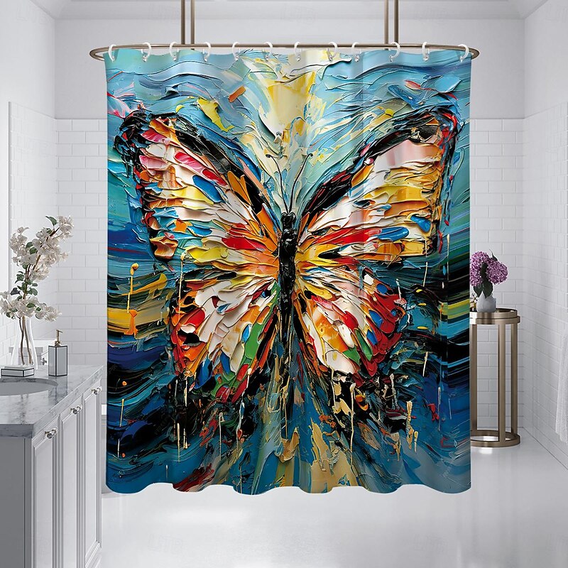 Shower Curtain with Hooks 180cm*180cm(70"*70") Polyester Washable Waterproof Plant Flower Pattern Bathroom Bathtub Decor2