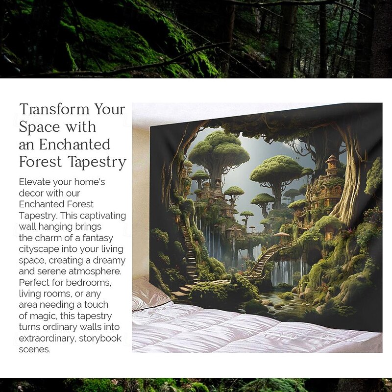 Tree Houses Forest Hanging Tapestry Wall Art Large Tapestry Mural Decor Photograph Backdrop Blanket Curtain Home Bedroom Living Room Decoration4