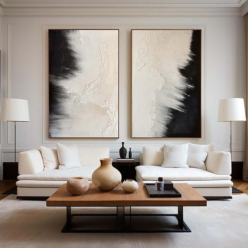Oil painting large hand painted Beige and Black Texture Wall Art Beige Abstract Painting on Canvas Modern Abstract Canvas Wall Art A Pair Black Texture Painting2