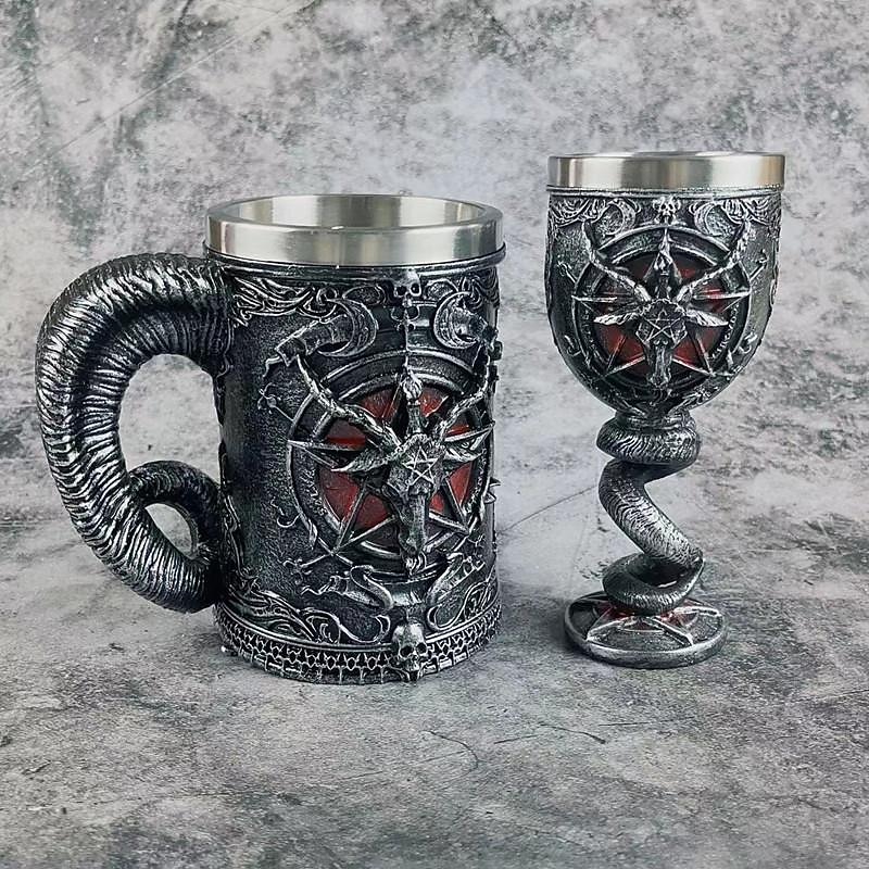 1pc, 7oz (200ml) /15.8oz(450ml) Vintage Cup, Medieval Dragon Wine Glass, Stainless Steel Champagne Glass, Gothic Dragon Goblet, For Bar, Pub, Club, Restaurant And Home Use, Drinkware, Halloween Decor